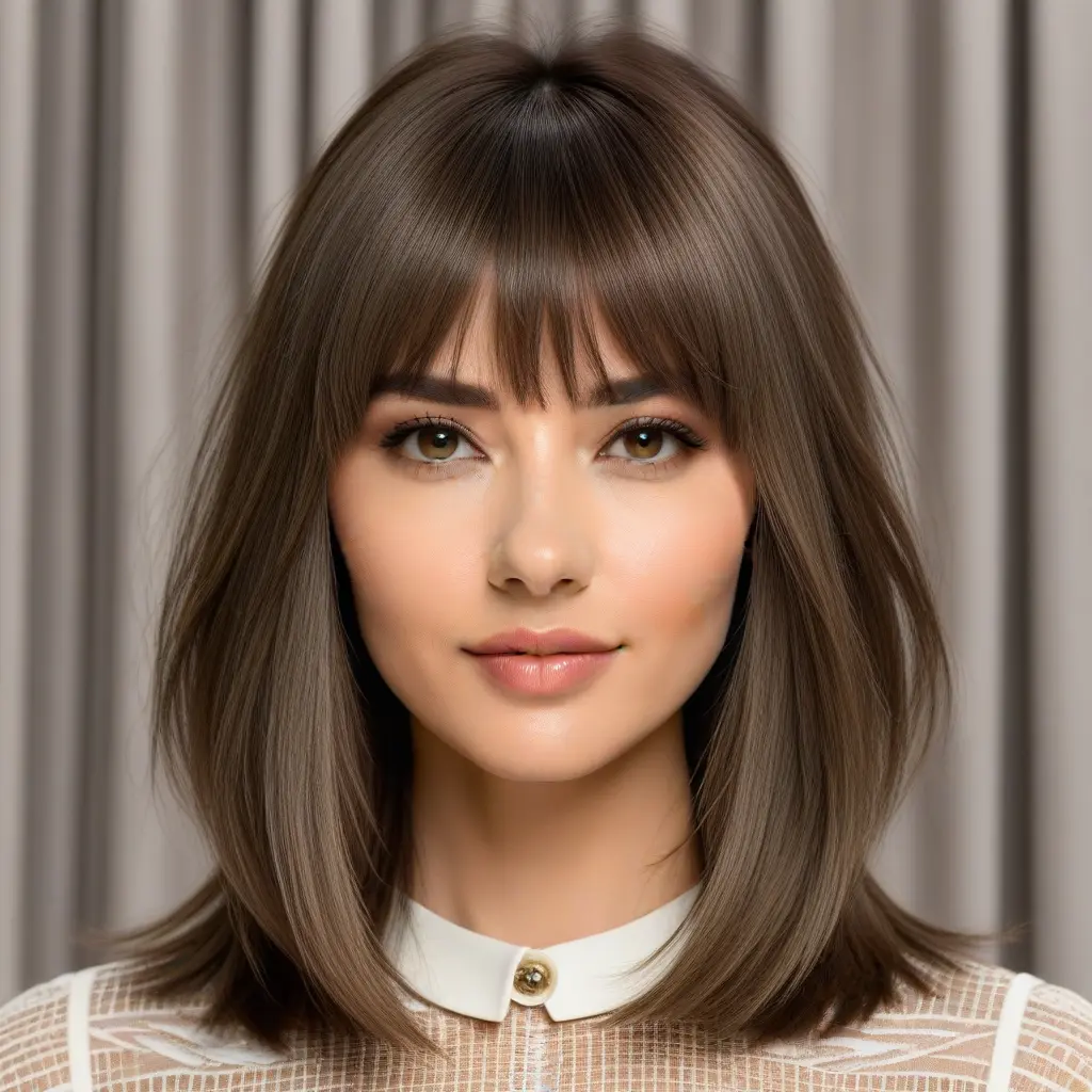 Ash Brown Wolf Cut With Airy Curtain Bangs