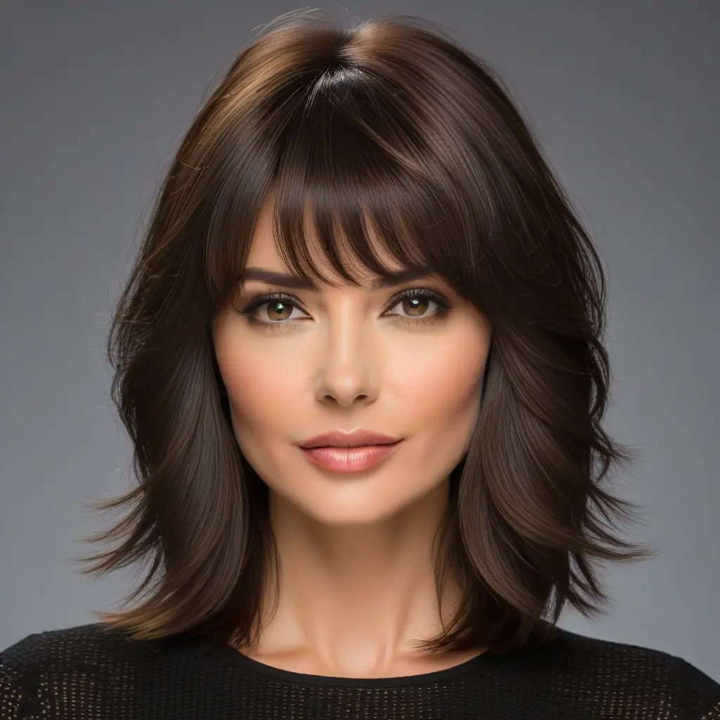 Brunette Wolf Cut With Soft Curtain Bangs