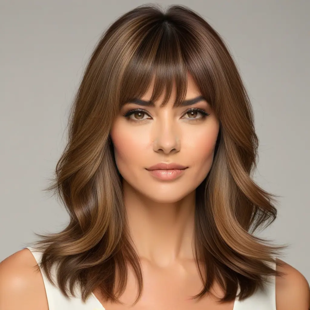 Caramel Wolf Cut With Blended Curtain Bangs