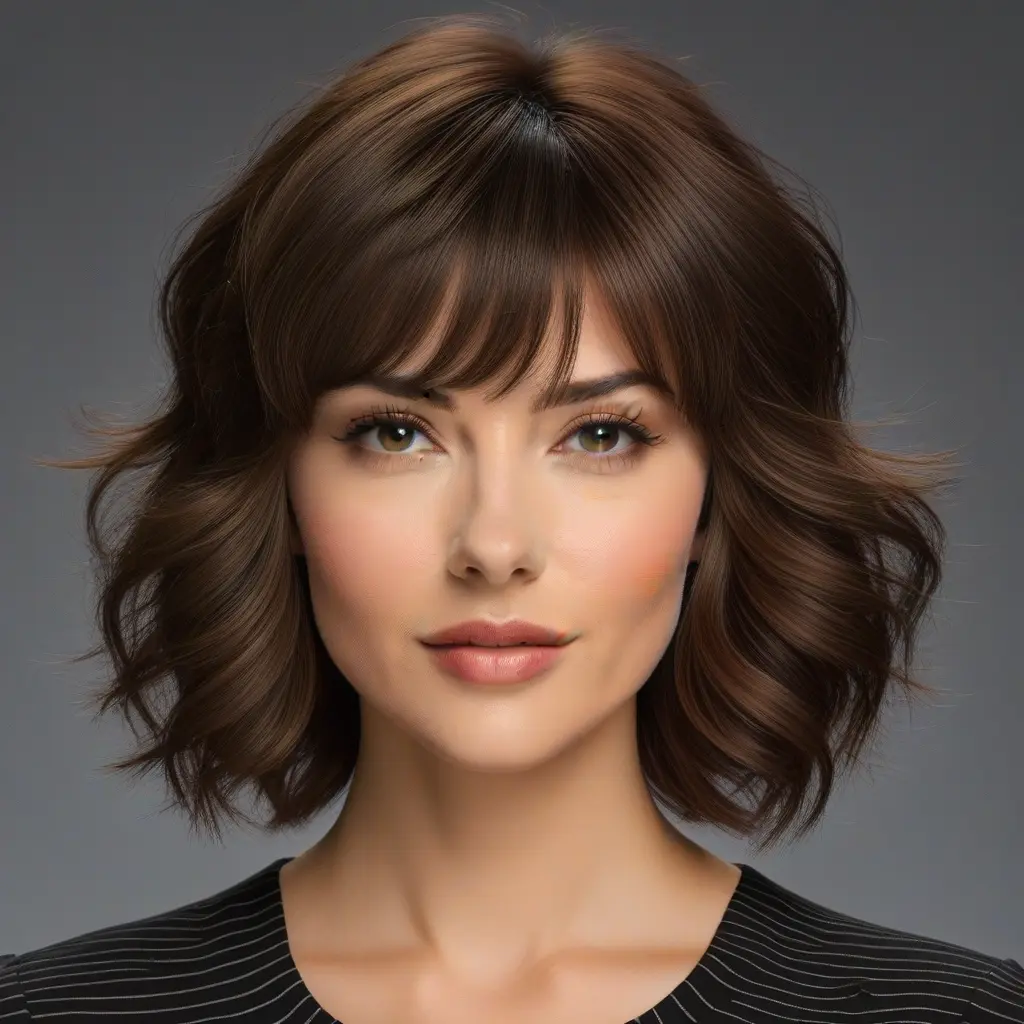 Classic Wavy Wolf Cut with Natural Bangs