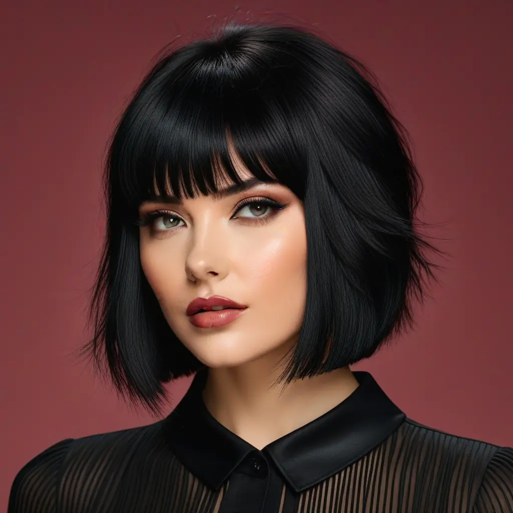 Edgy Textured Wolf Cut With Micro Curtain Bangs