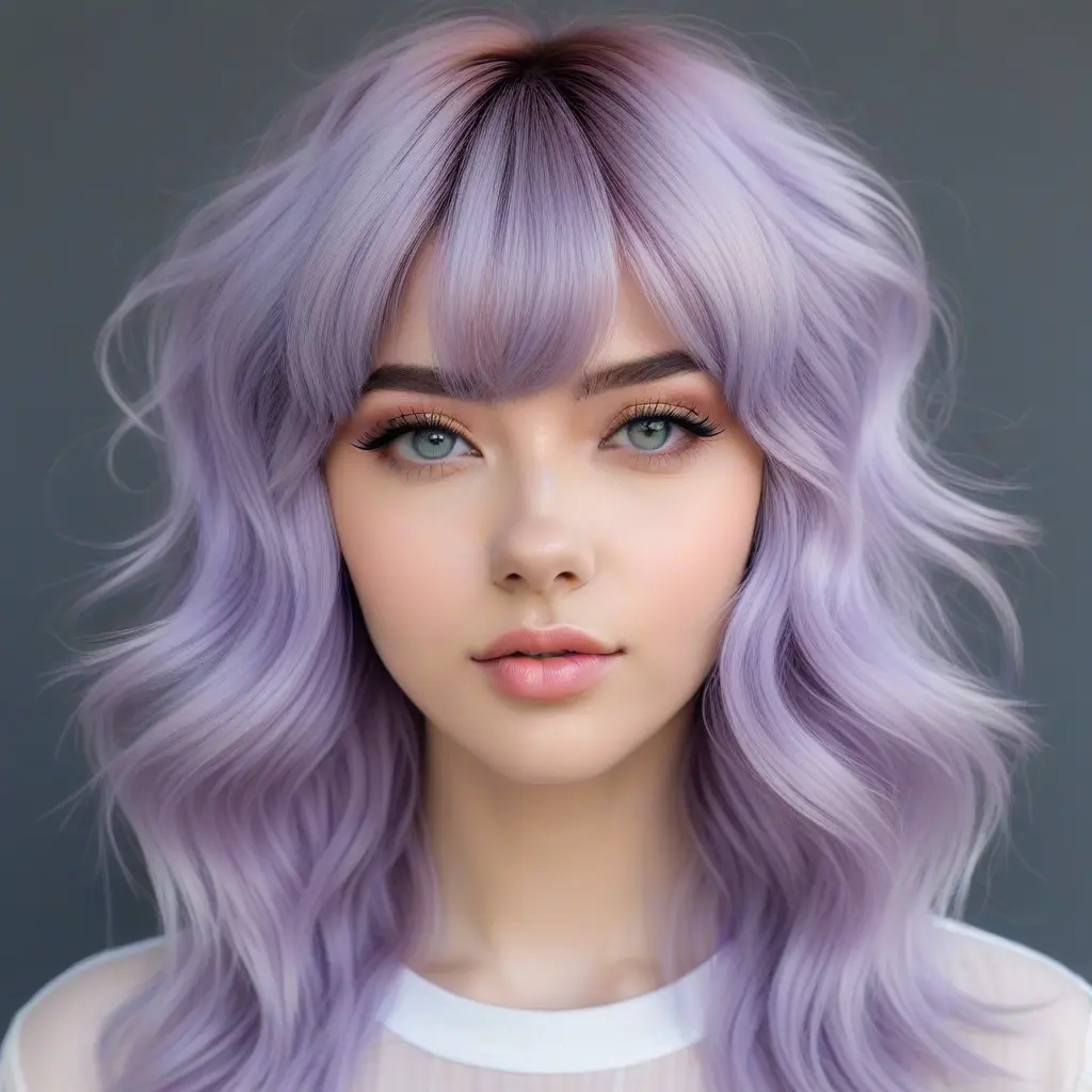 Lavender Wavy Wolf Cut with Bangs