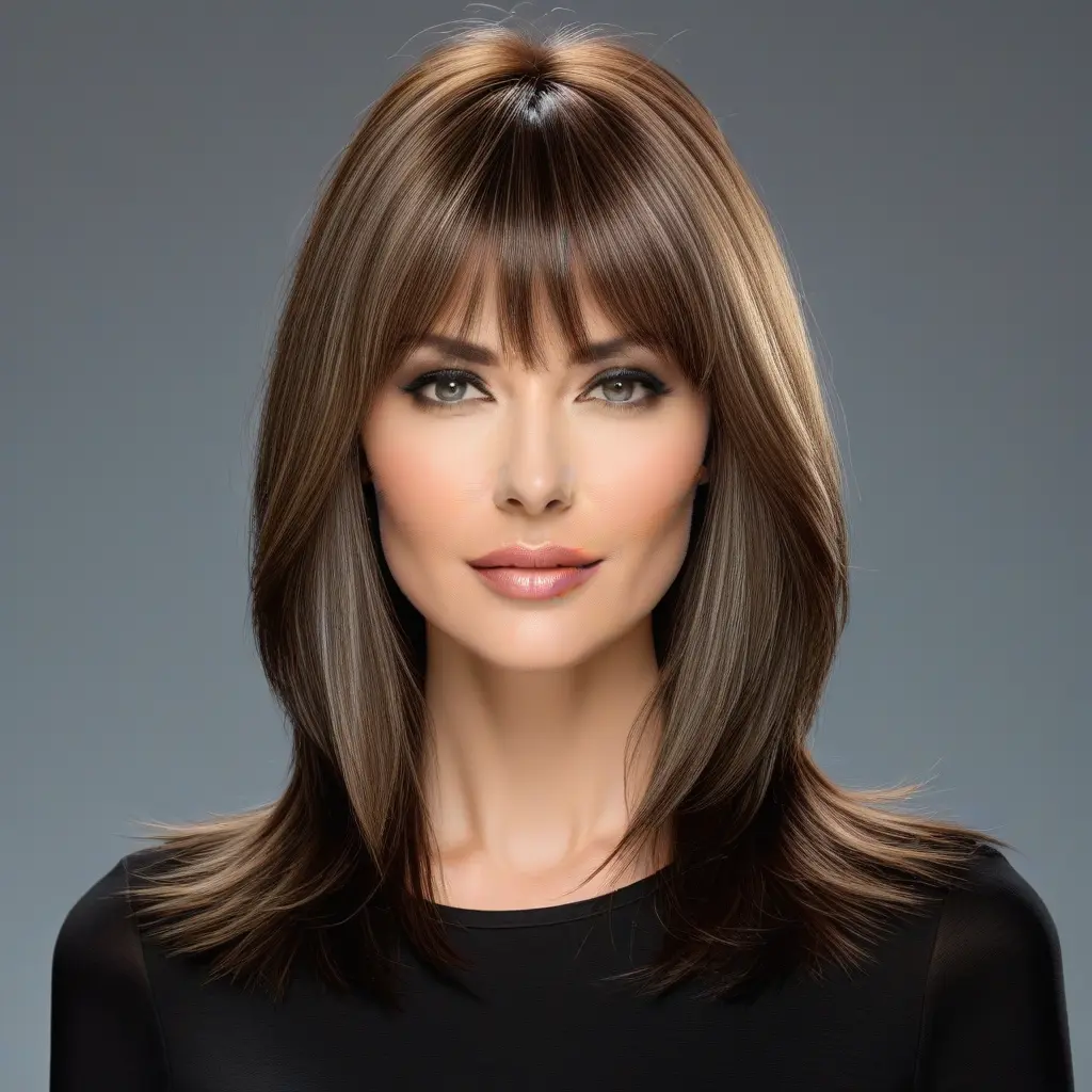 Long Wolf Cut With Loose Curtain Bangs