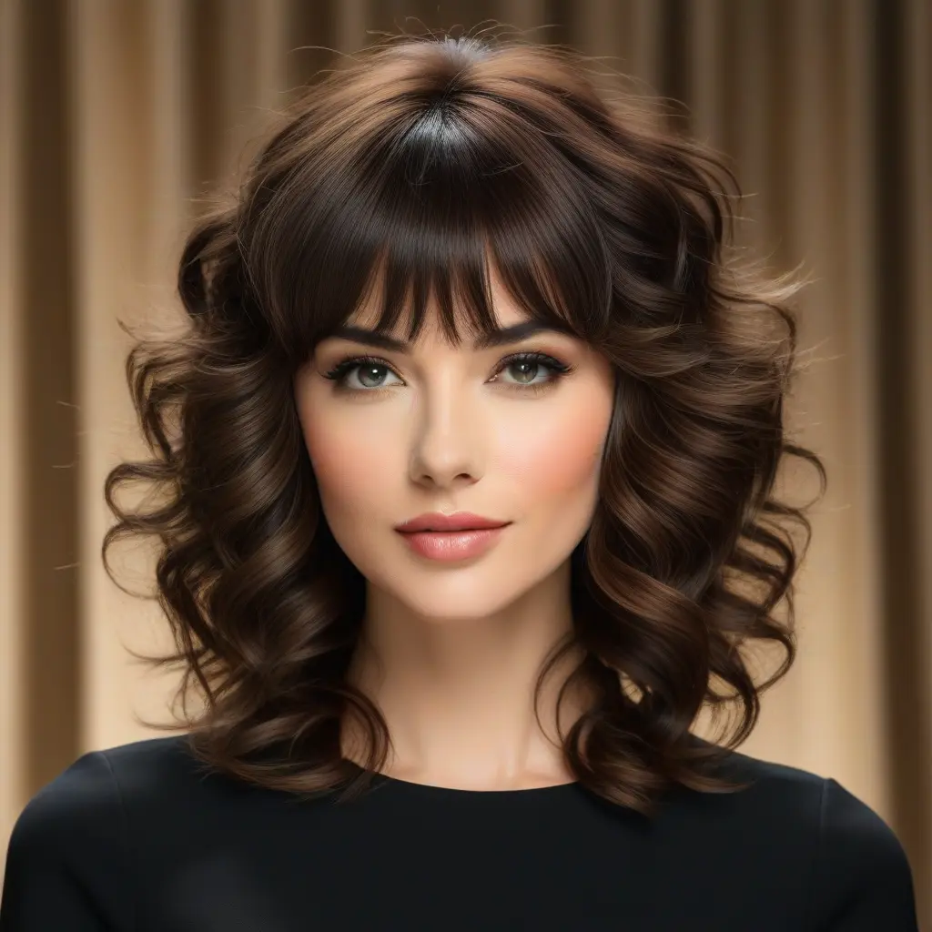 Medium Wolf Cut With Curtain Bangs and Curls