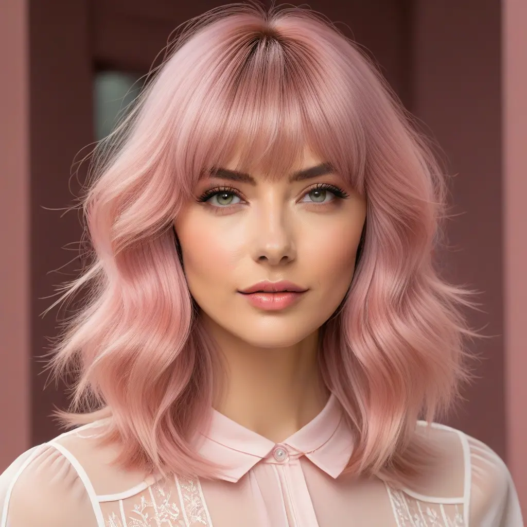 Pink Pastel Wolf Cut With Soft Curtain Bangs