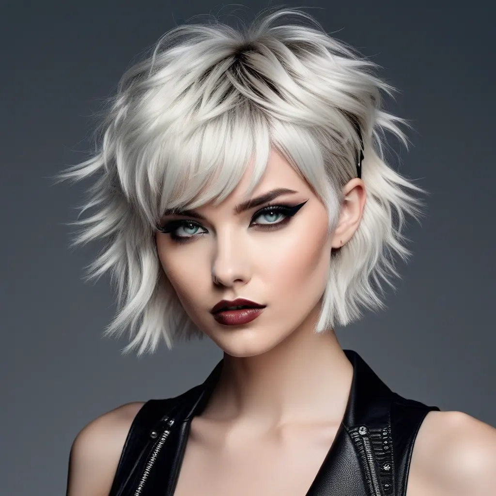 Platinum Wavy Wolf Cut with Choppy Bangs