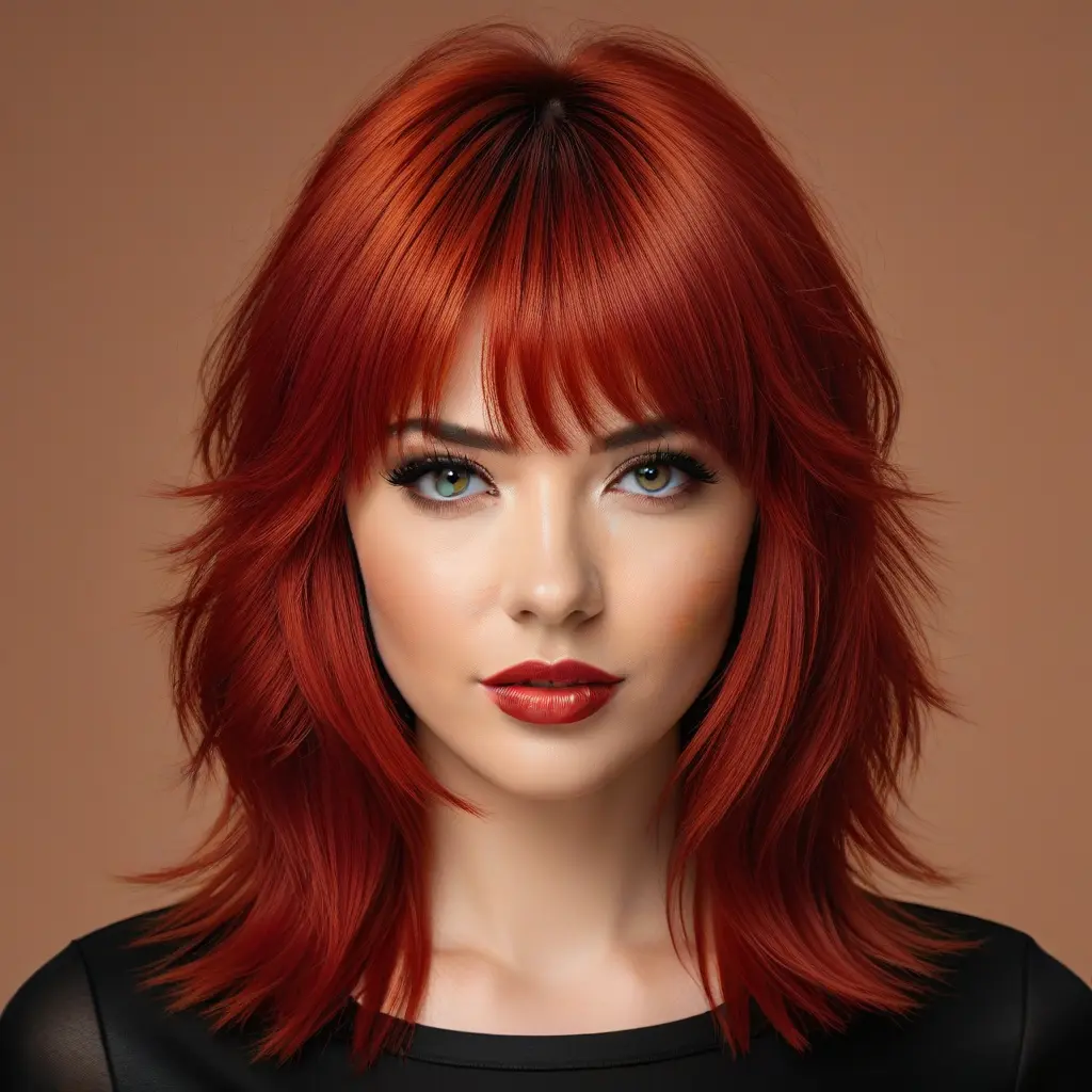 Red Wolf Cut With Layer-Blended Curtain Bangs