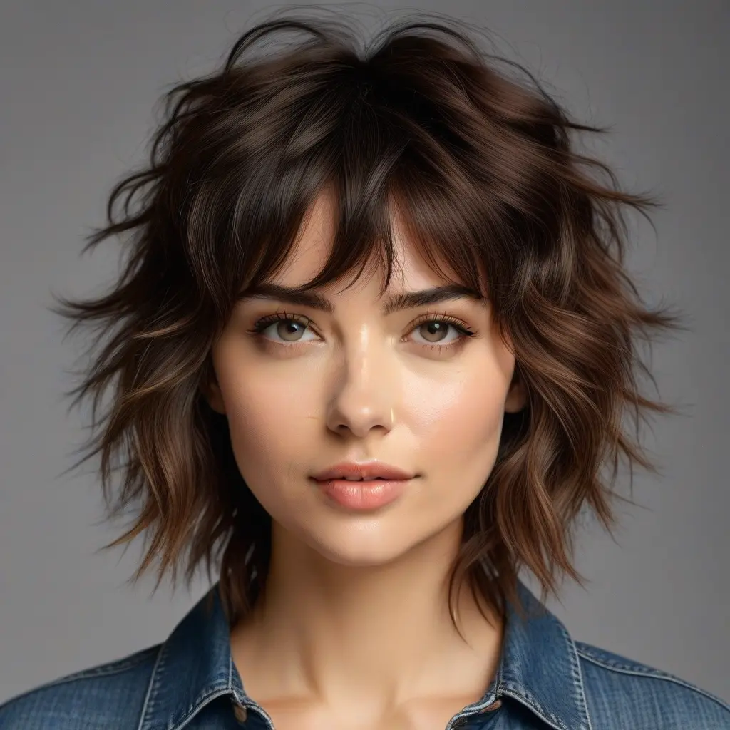 Short Wavy Wolf Cut with Messy Bangs
