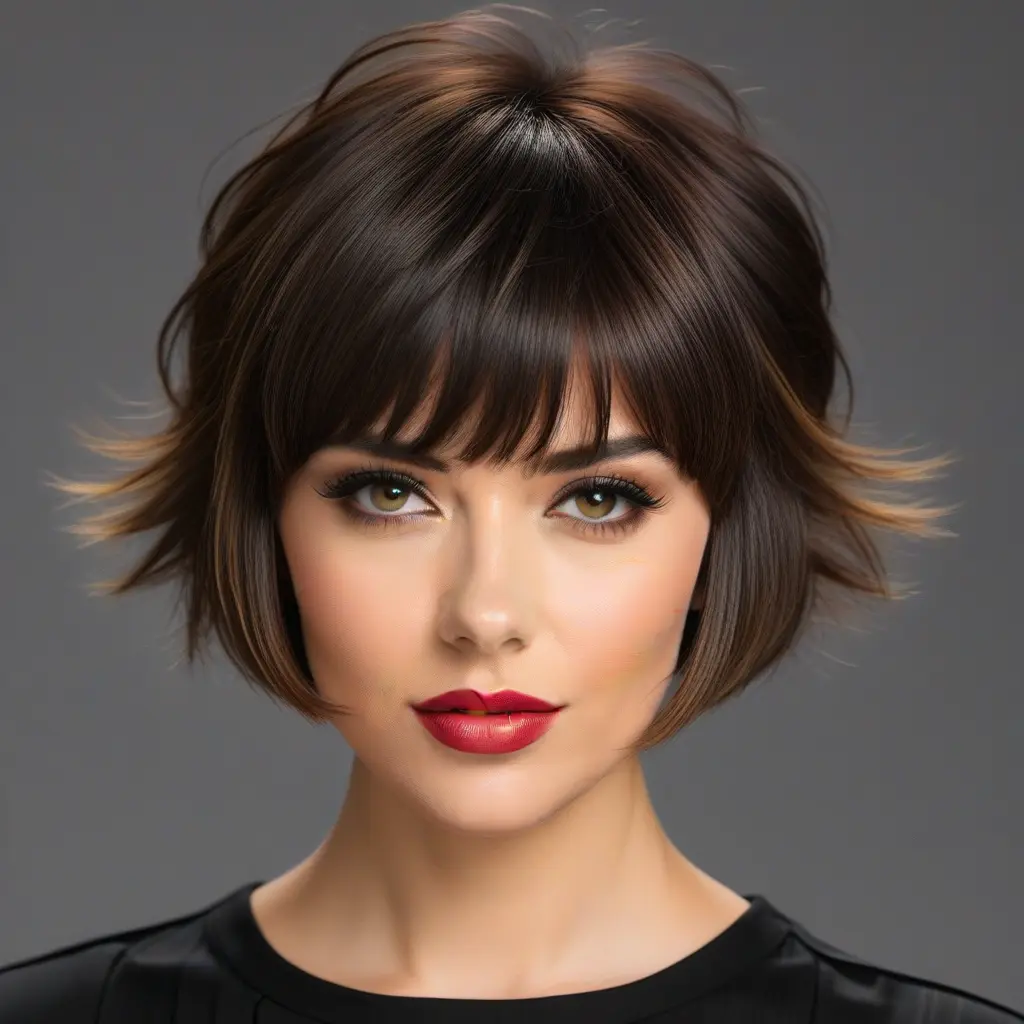 Short Wolf Cut With Voluminous Curtain Bangs