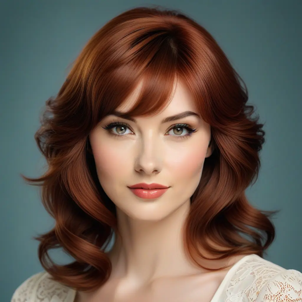 Soft Auburn Wolf Cut with Side Bangs
