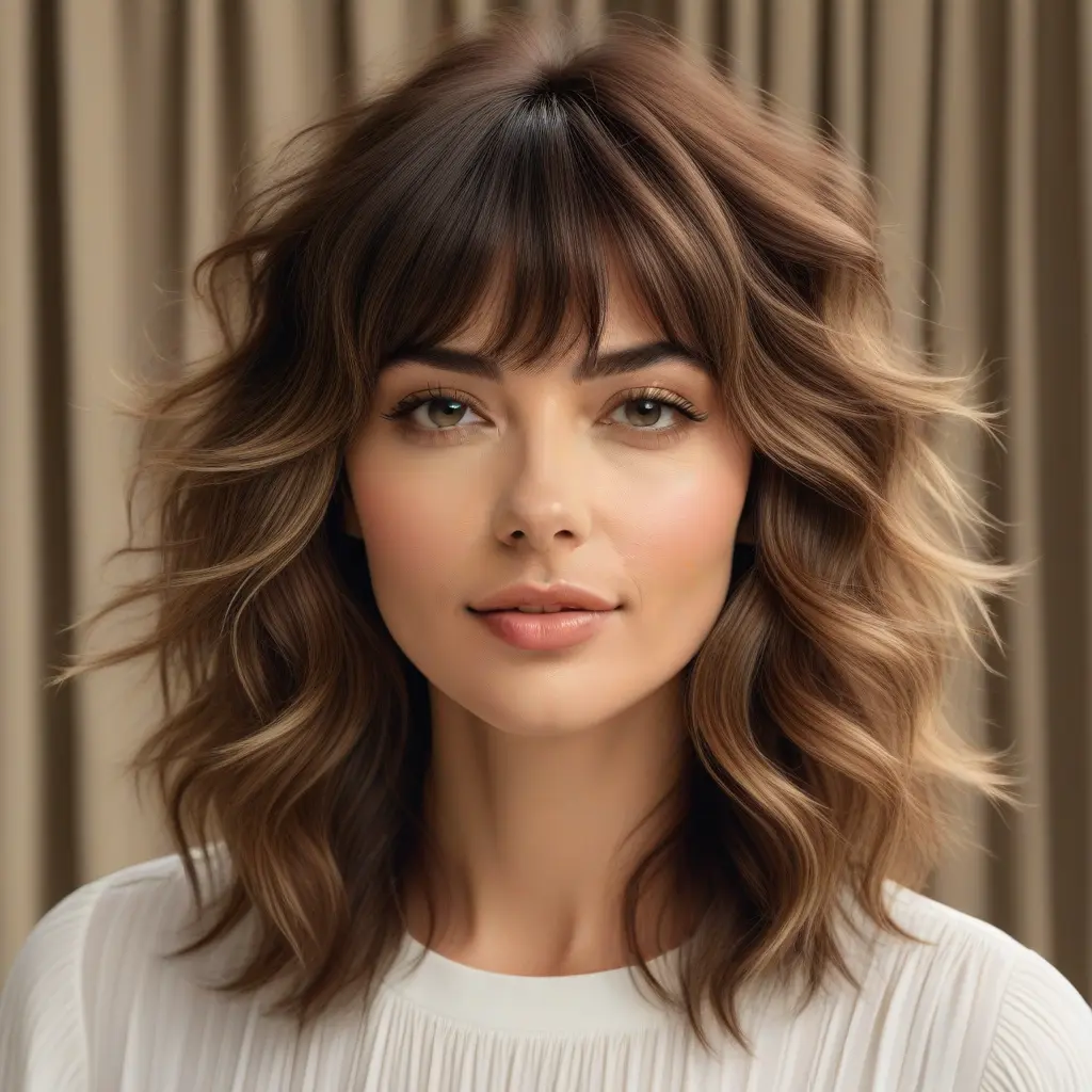 Wavy Wolf Cut With Tousled Curtain Bangs