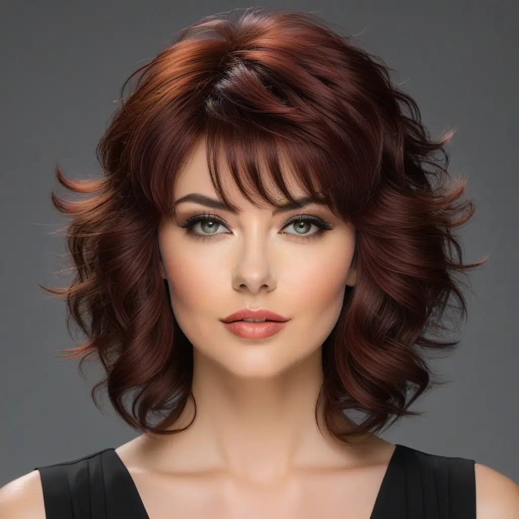 Wavy Wolf Cut with Bangs on Thick Hair