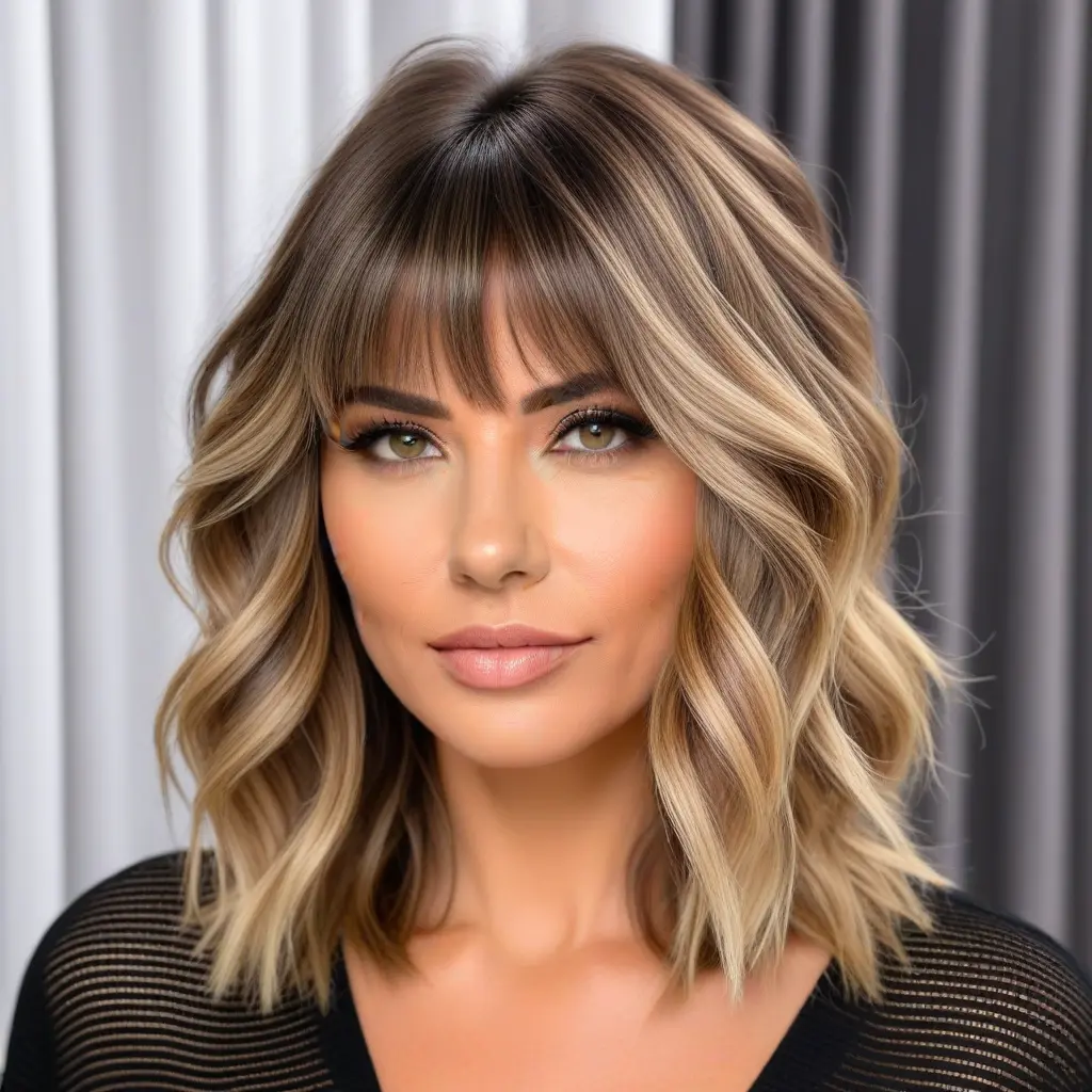 Wolf Cut With Curtain Bangs and Balayage Blend