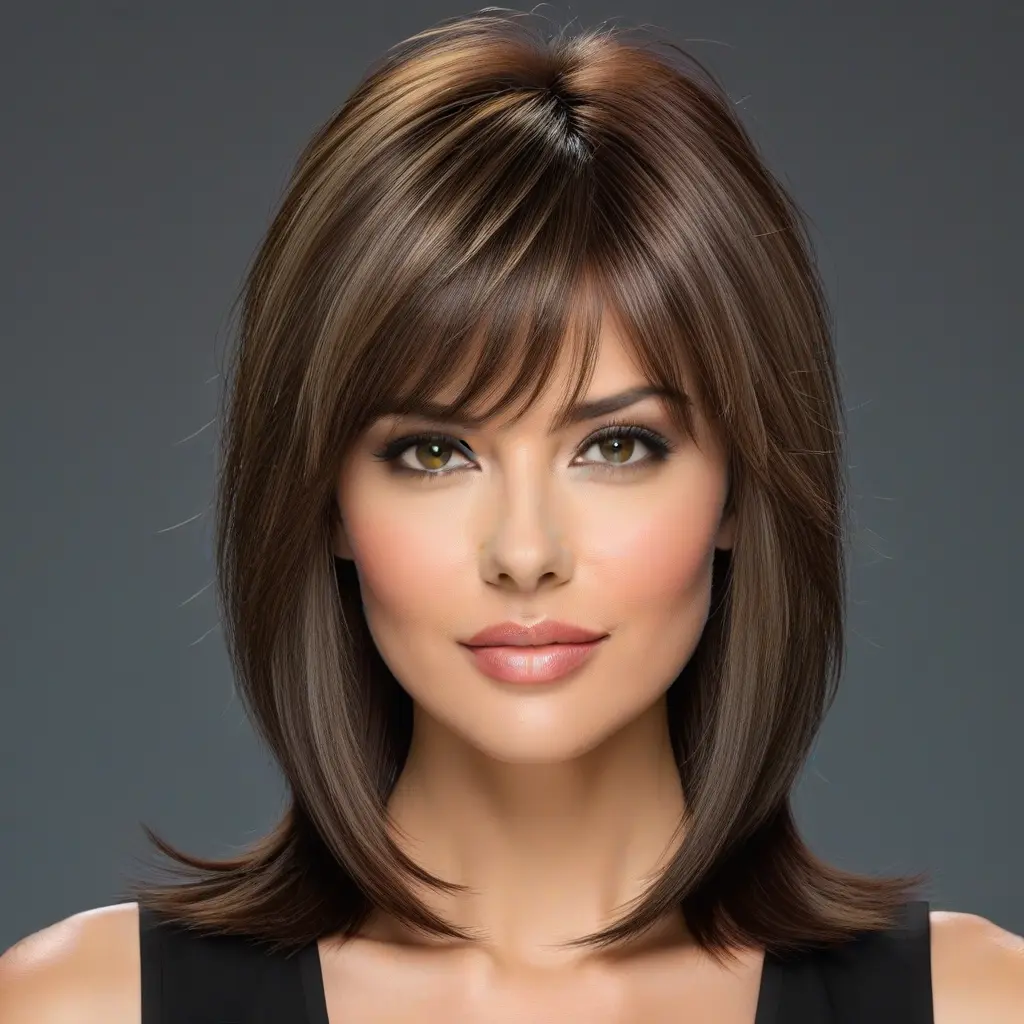 Wolf Cut With Curtain Bangs for Round Faces