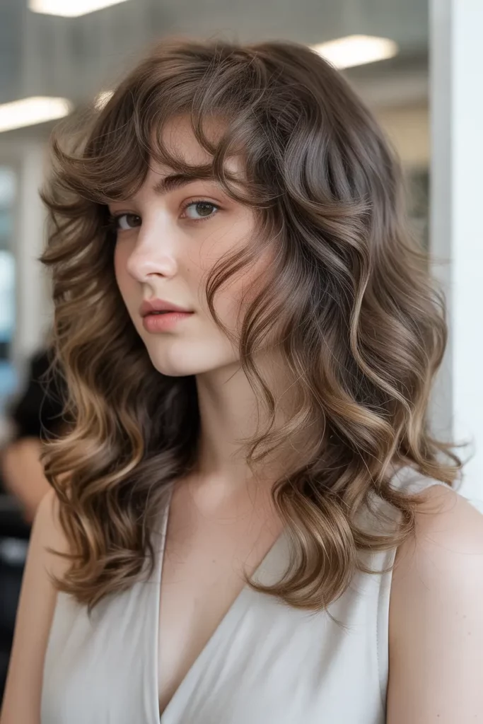 Ash Brown Balayage With Soft Curls