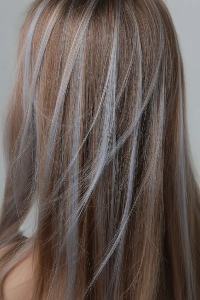 Ash Brown Hair with Silver Veil Highlights