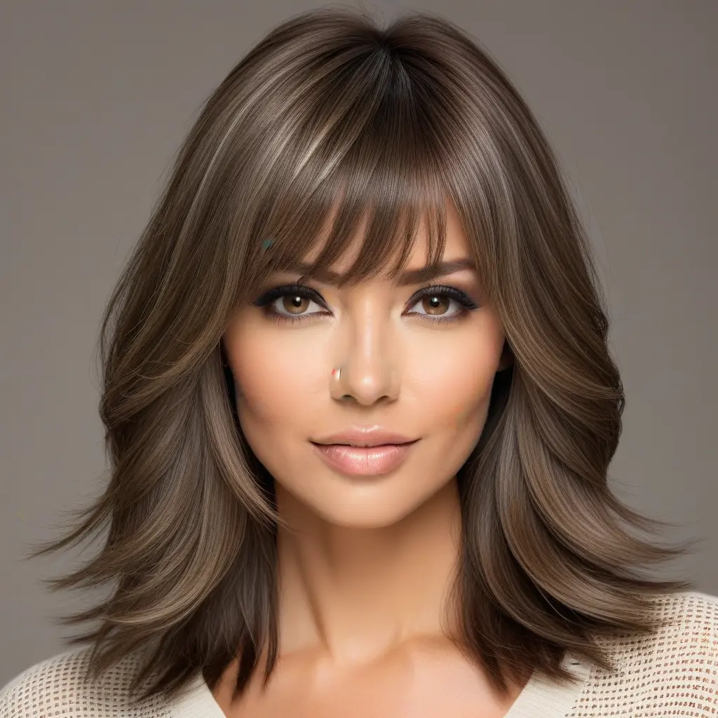 Ash Brown Long Wolf Cut With Split Bangs