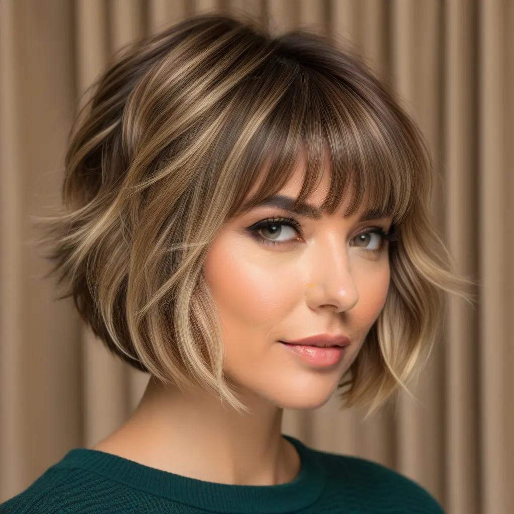 Balayage Wolf Cut With Curtain Bangs