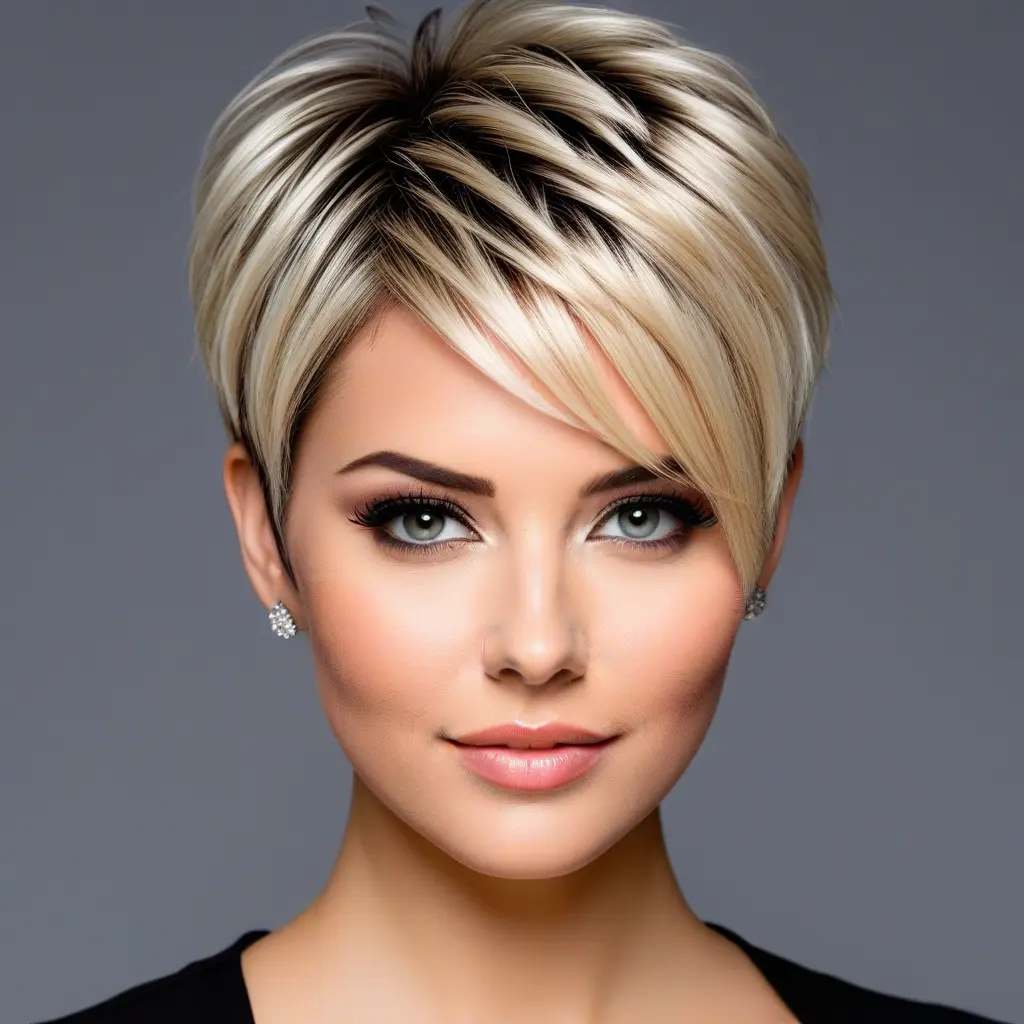 Blonde Cropped Cut With Dark Roots