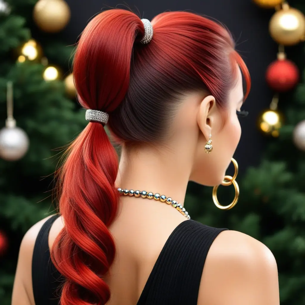 Bubble Ponytail with Festive Hair Rings