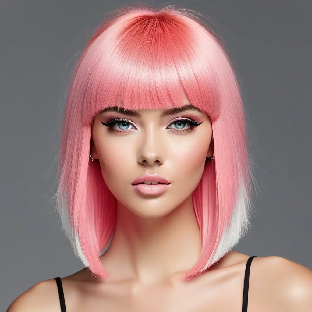 Bubblegum Pink Bangs on Platinum Wolf Cut Bubblegum Pink Bangs on Platinum Wolf Cut