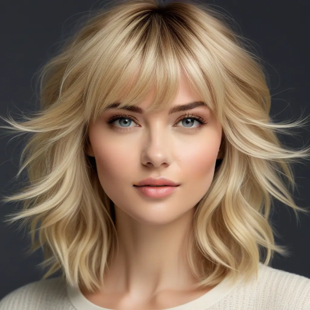 Buttery Blonde Wolf Cut With Textured Bangs