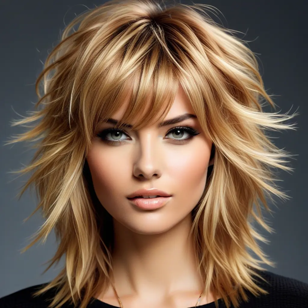 Caramel Blonde Wolf Cut With Messy Fringe