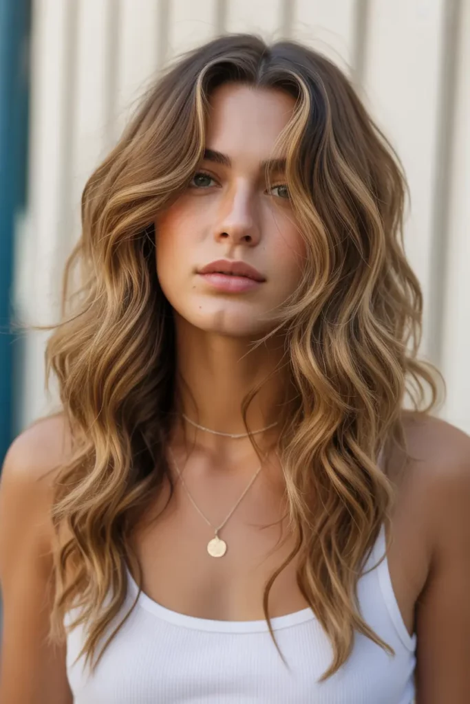 Caramel Highlights on Beachy Waves