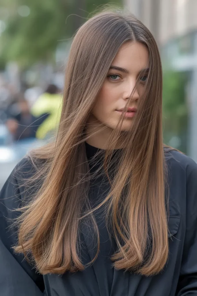 Caramel Highlights on Long Straight Layers