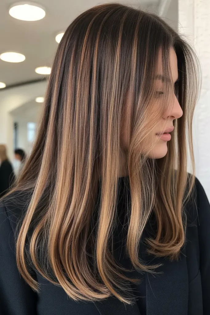 Caramel Highlights on Sleek Straight Hair