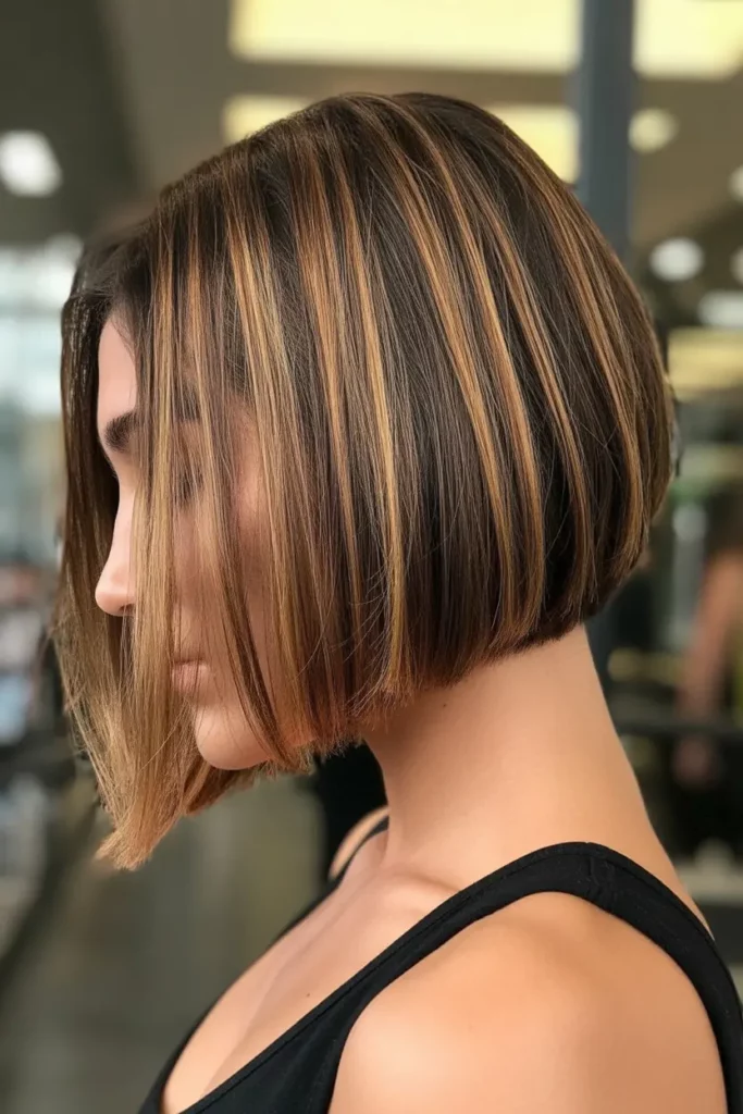 Caramel Highlights on a Blunt Bob