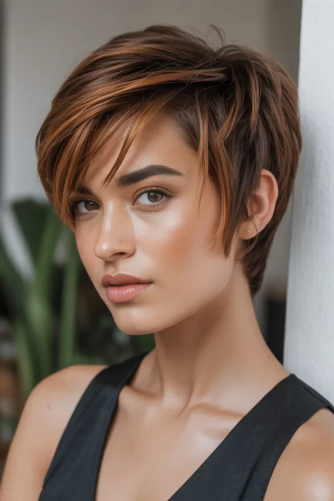 Caramel Highlights on a Pixie Cut