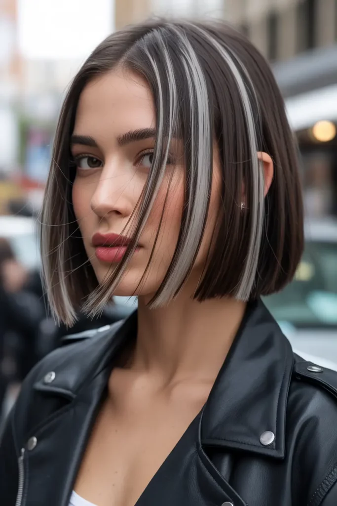 Chunky Silver Highlights on Short Bob