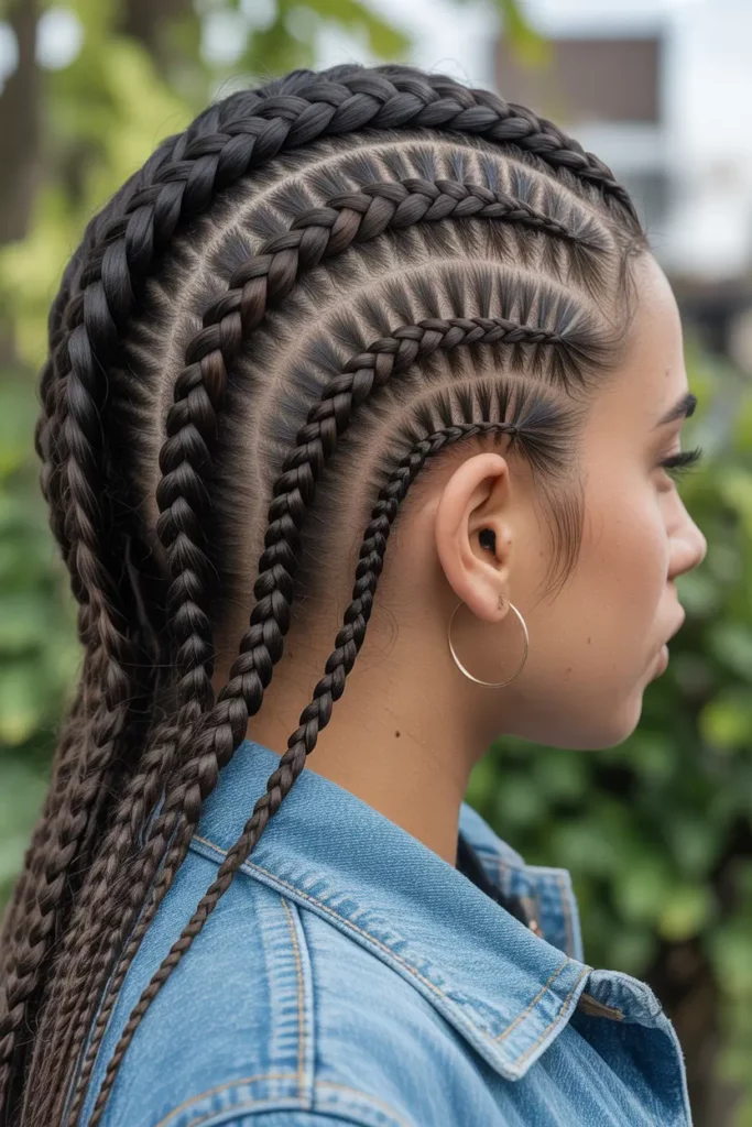Chunky Swirl Cornrows With Side Braids
