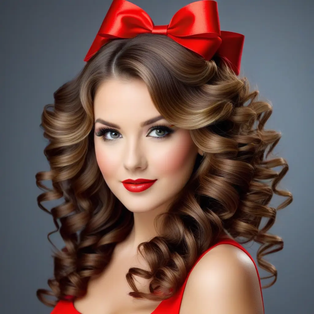Classic Holiday Curls with Red Bow