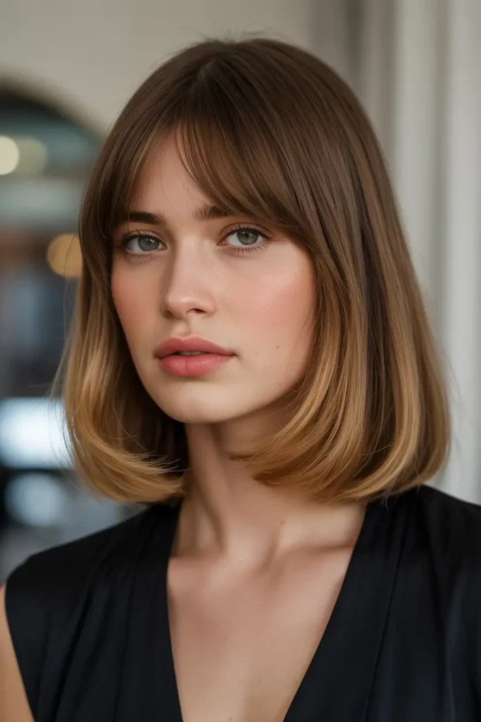 Classic Shoulder-Length Cut with Curtain Bangs