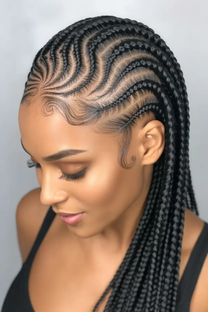 Classic Swirl Cornrows With Neat Edges