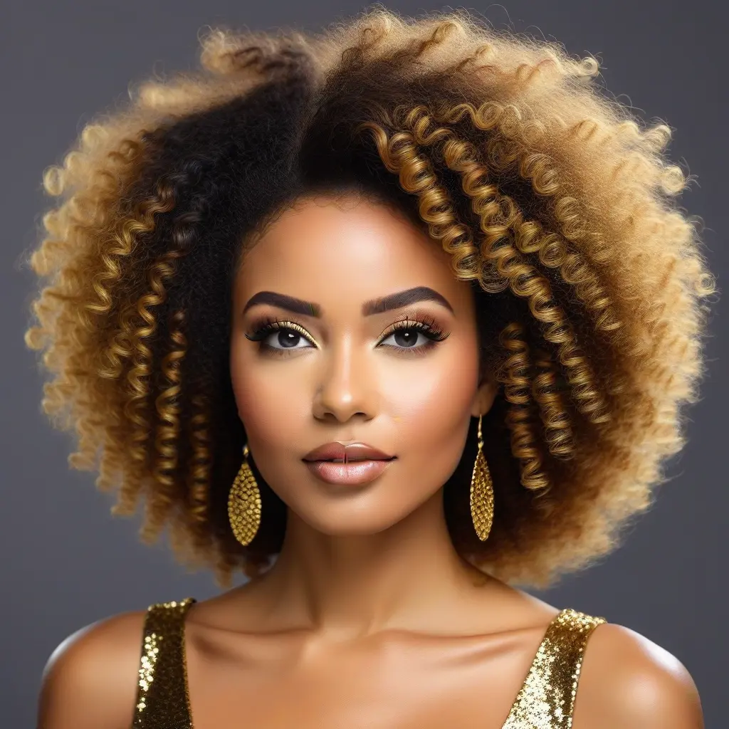 Curly Afro with Gold Glitter Roots