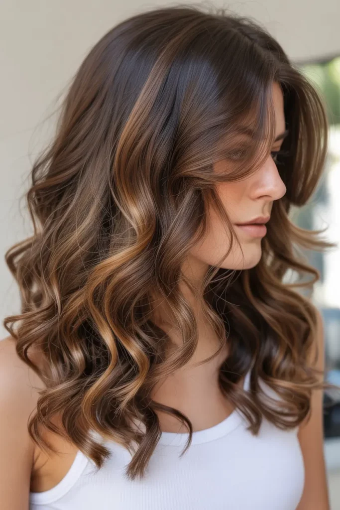 Dimensional Caramel Highlights on Brunette Hair