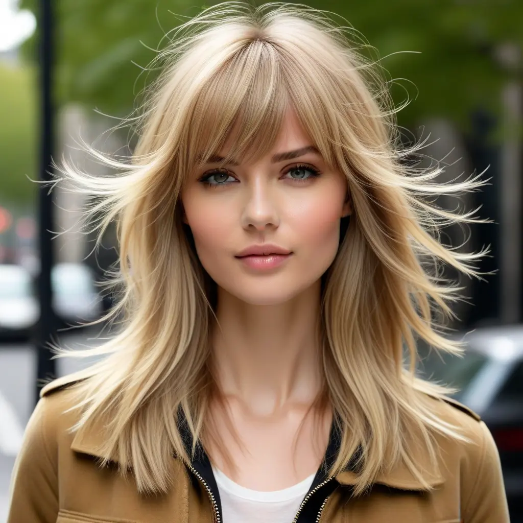 Dirty Blonde Wolf Cut With Long Bangs