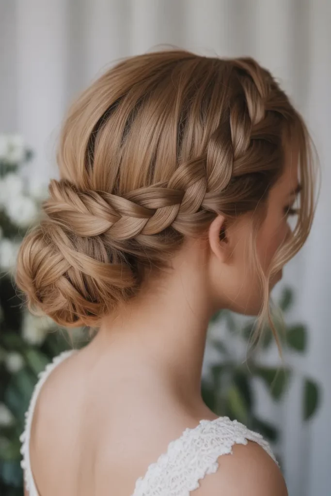 Dutch Braid Halo with Loose Bun