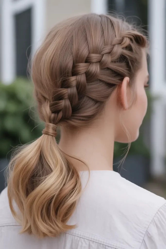 Dutch Braid Puffed Ponytail