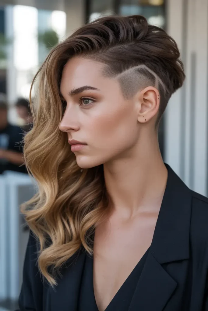 Edgy Undercut with Long Wavy Top