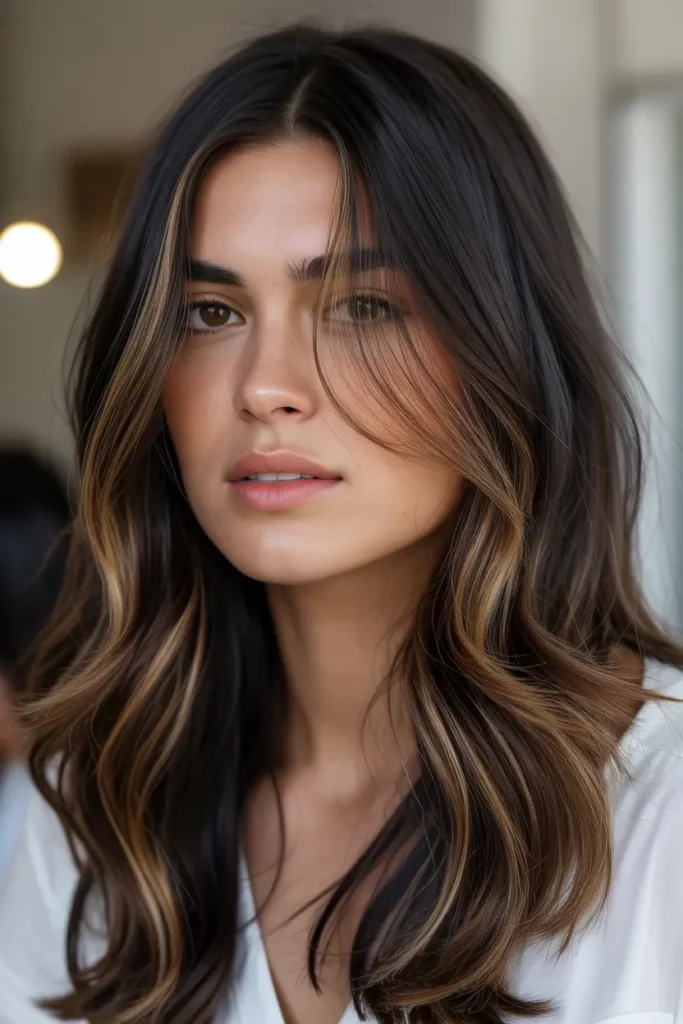 Face-Framing Caramel Highlights on Dark Hair