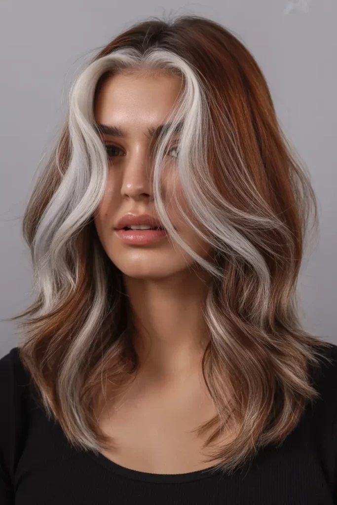 Face-Framing Silver Streaks for Brunettes