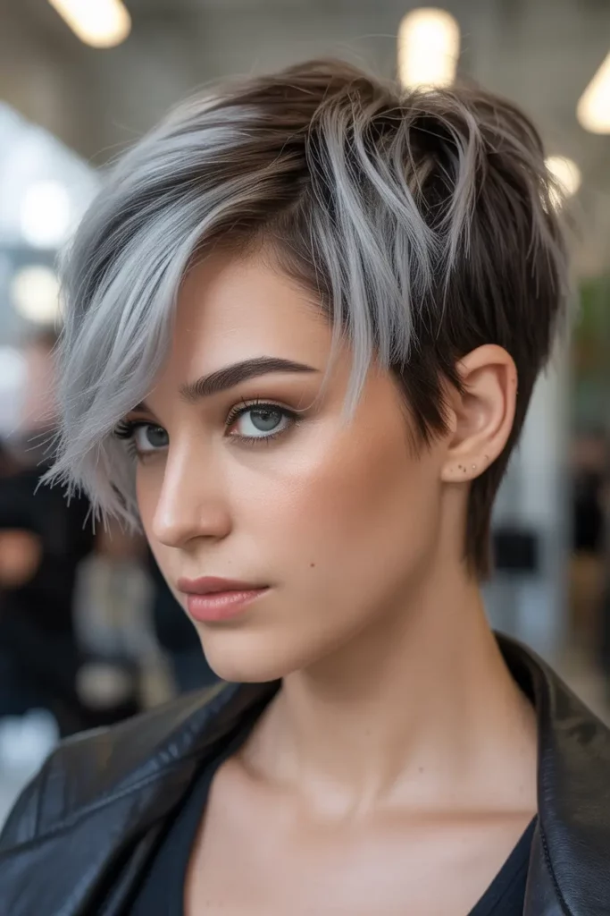Frosted Silver Highlights on Pixie Cut