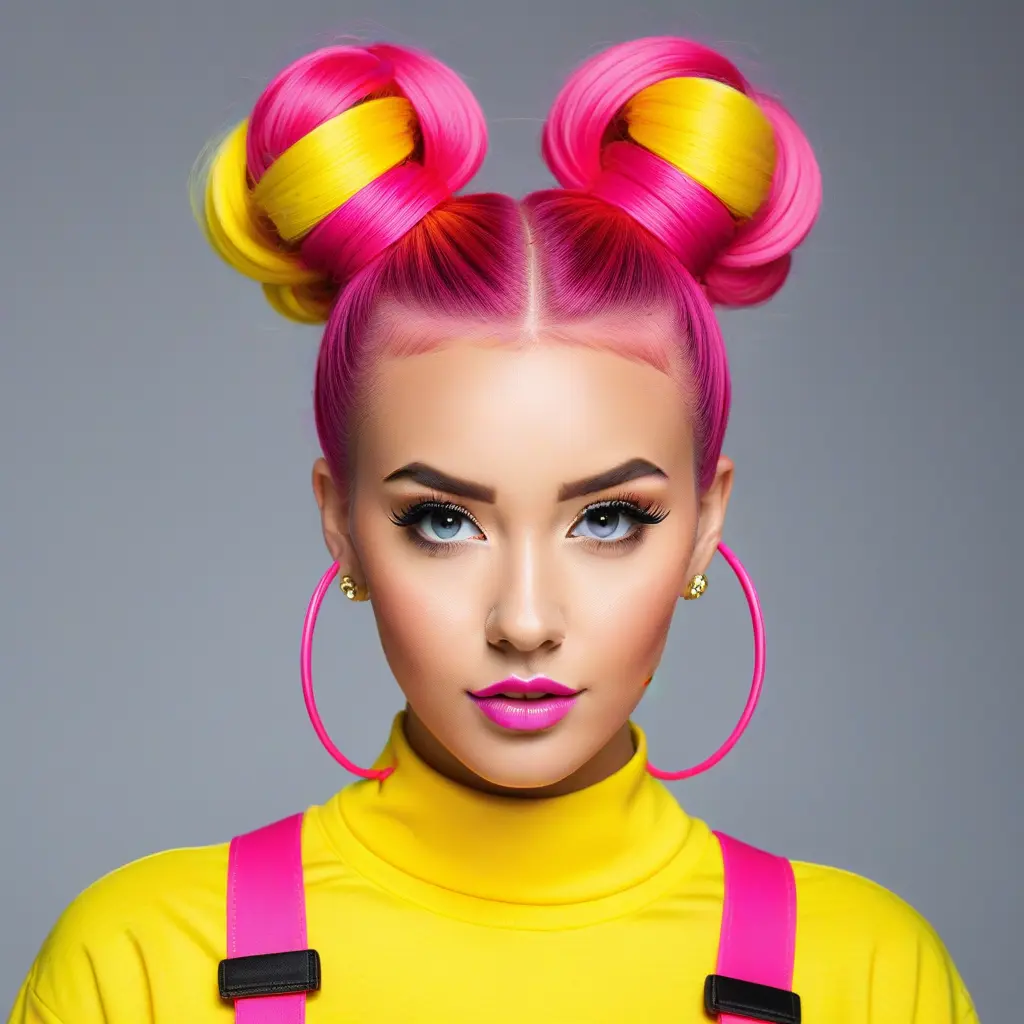 Gemini Pink and Yellow Space Buns
