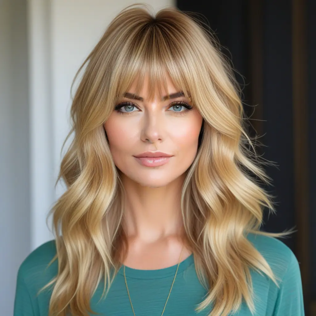 Golden Blonde Wolf Cut With Curtain Bangs