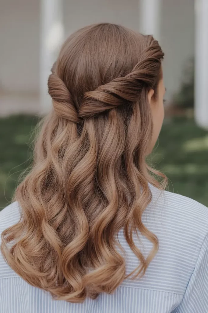 Half-Up Twisted Crown With Loose Curls