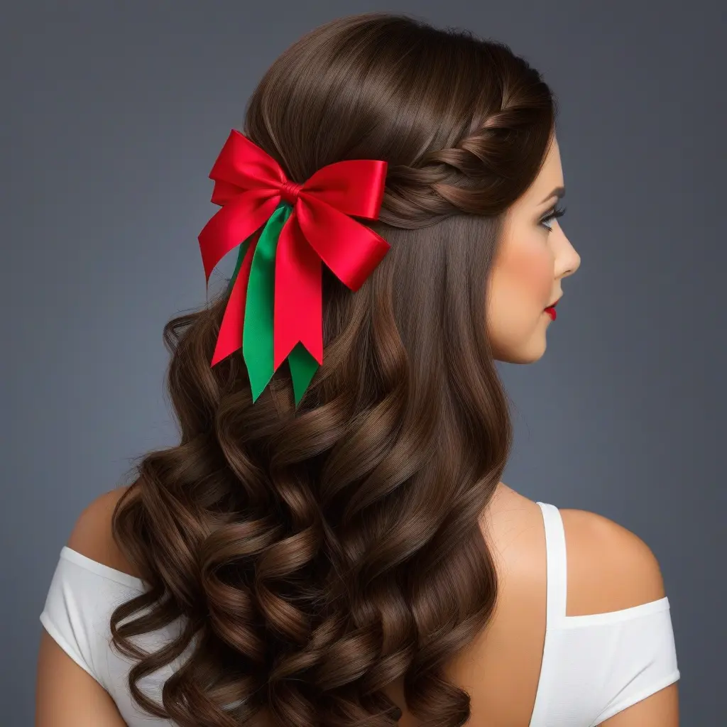 Half-Up Twists with Christmas Ribbon